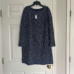 Talbots Petite Leopard Print Knee Length Dress Blue Size L Casual